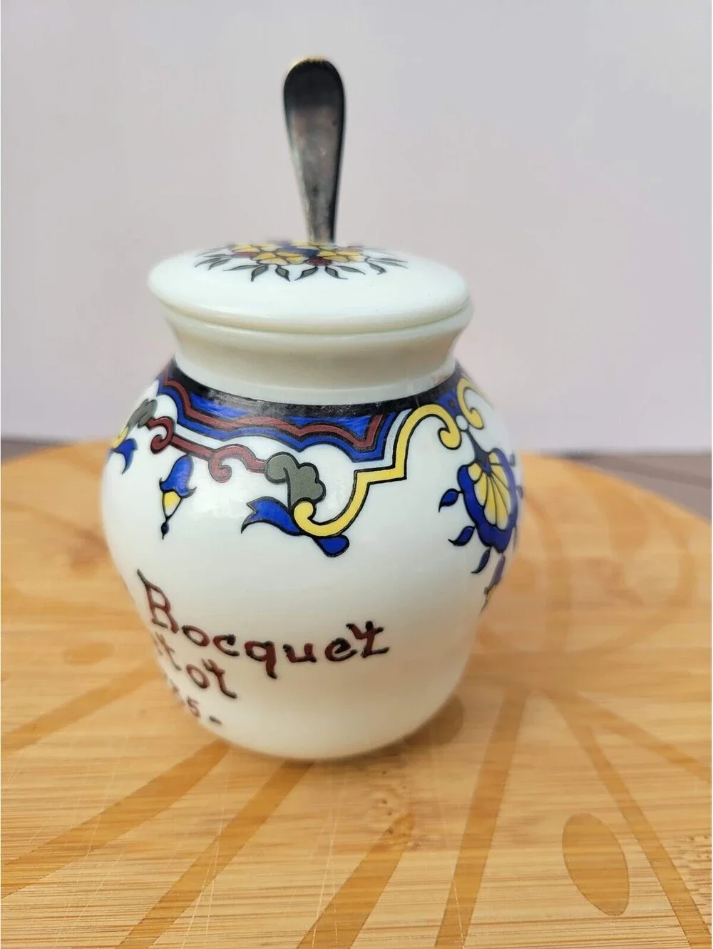 Mustard Pot Jar Moutarde Bocquet France With Spoon Floral Porcelain
